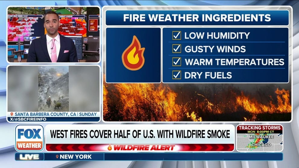 About half of the U.S. is covered in wildfire smoke due to numerous fires burning across the western half of the country.