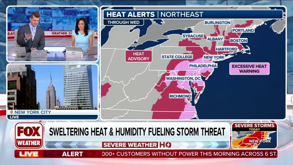 Record-breaking temperatures should peak across the Northeast on Tuesday before some relief late in the week. Excessive Heat Warnings are in place for nearly 30 million Americans along the east coast. 