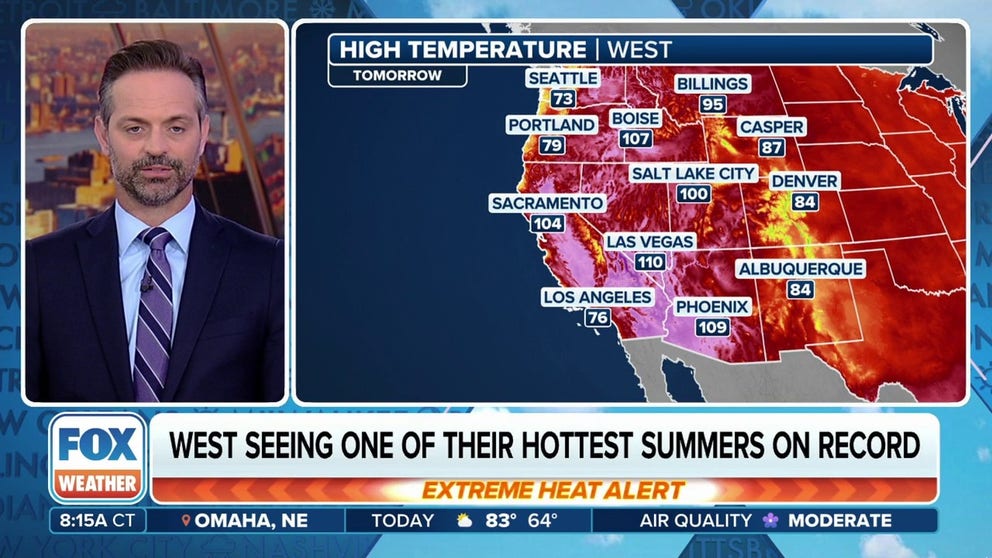Temperatures across the western U.S. will continue to soar as we get into the new workweek, and millions of people from the Pacific Northwest to Southern California and Las Vegas have been placed under a heat alert because of the potential health risks.