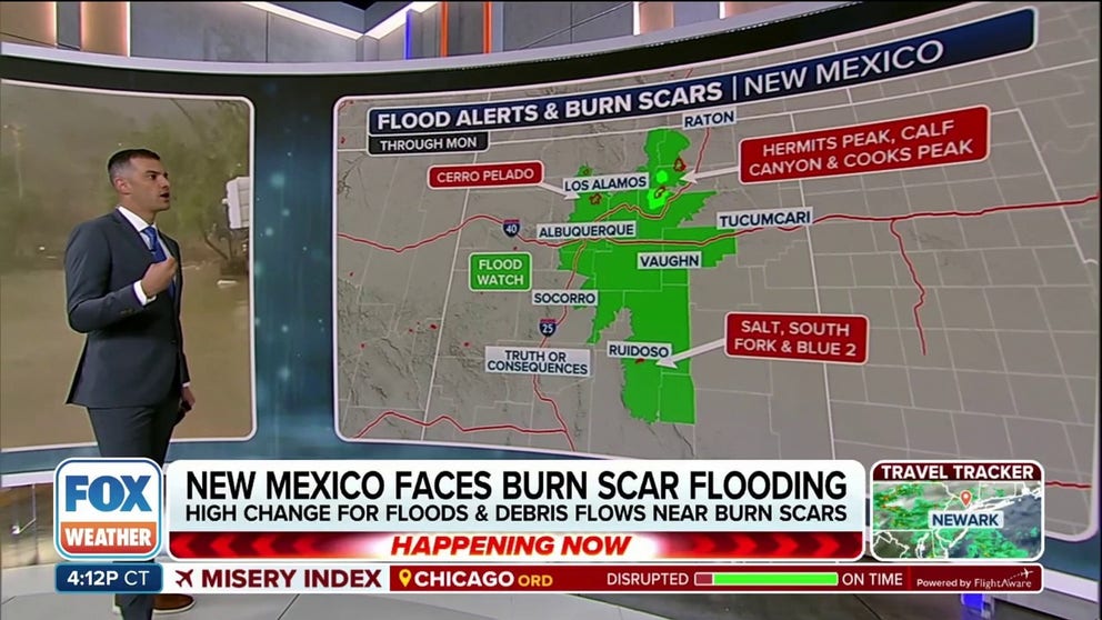 Burn scars near Ruidoso, New Mexico have experienced more than a dozen Flash Flood Emergencies in the past month. Flood Watches continues for a large area of central New Mexico with daily thunderstorms and heavy rain. 