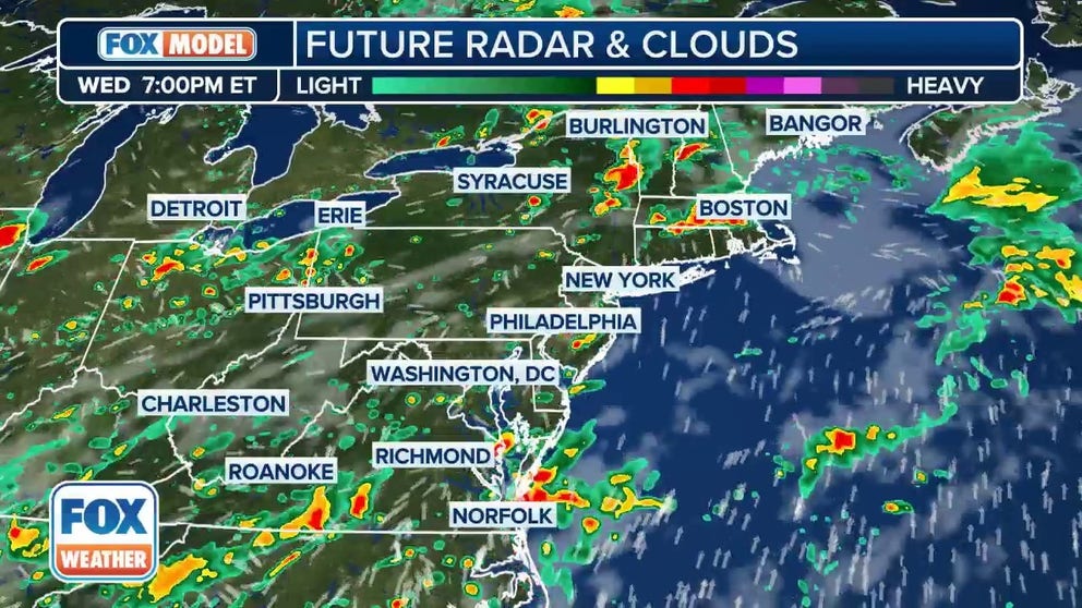 The exclusive FOX Model Futuretrack shows more rounds of heavy rain and thunderstorms pounding parts of the mid-Atlantic and Northeast this week.