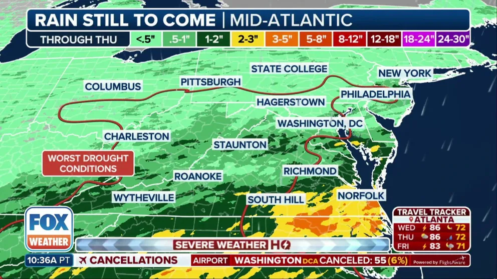 The threat of flash flooding has increased in the mid-Atlantic and Northeast as additional rounds of heavy rain and thunderstorms continue to impact the region through the next few days.