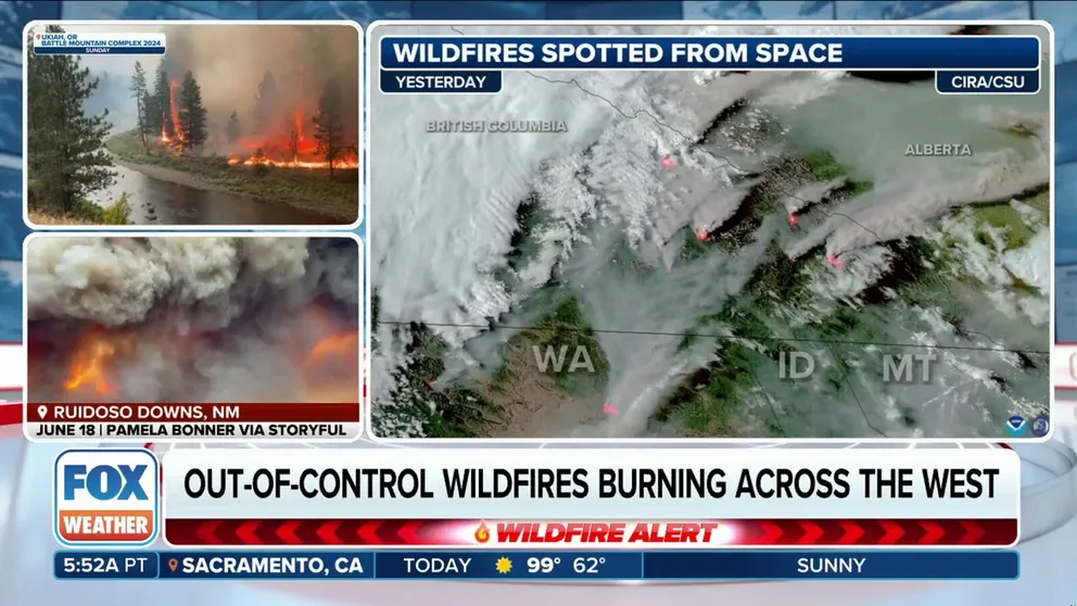 Several out-of-control wildfires are burning across the West, forcing local evacuations and keeping firefighters busy as smoke pours across the region and begins to push east. 