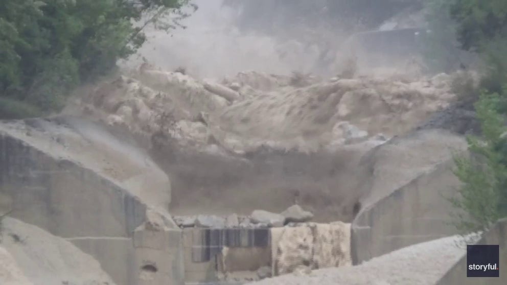 Local resident Pierre-Emmanuel Zufferey recorded this powerful debris flow on July 12  in the Illgraben area of Switzerland as mud, water and rocks came thundering down the hillside channel.