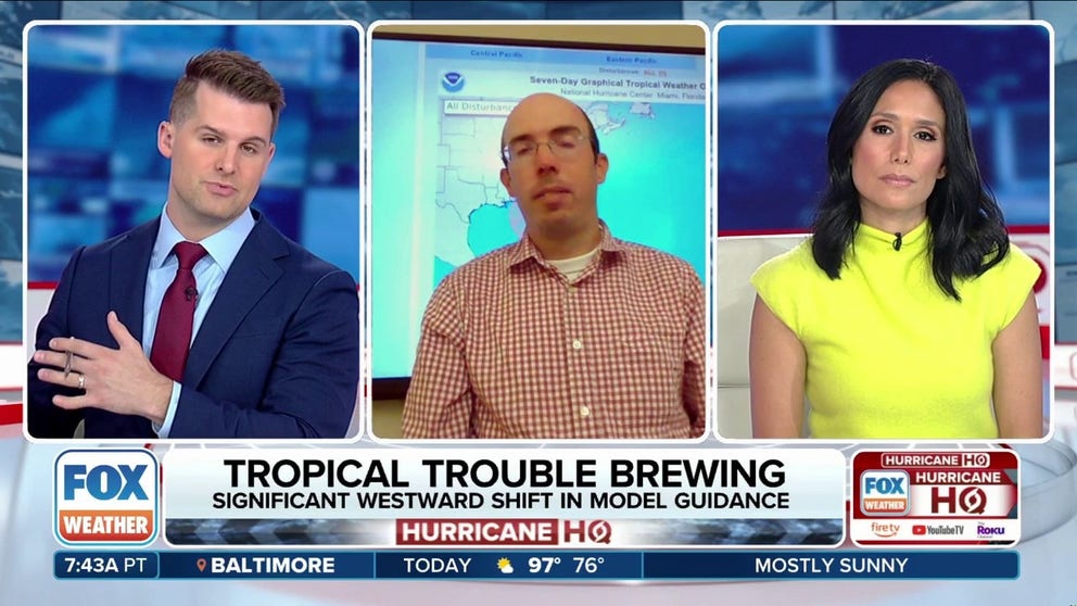 With the possibility of tropical cyclone development appearing more likely on the Gulf side of Florida, anyone living along the eastern Gulf may have had their ears perk up Thursday morning after the latest forecast discussion from the National Weather Service in Tallahassee. Senior Service Hydrologist/Meteorologist Kelly Godsey with NWS Tallahassee joins FOX Weather with more on the model guidance trending westward.