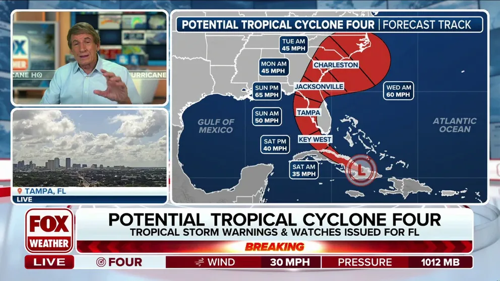 A tropical disturbance swirling toward Florida, threatening torrential rains and possible flooding as early as this weekend, has now been designated as Potential Tropical Cyclone Four.