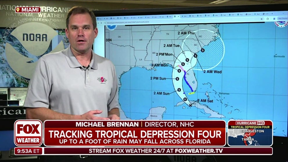 The state of Florida has Tropical Storm Watches and Warnings in effect for parts of the state. Director of the National Hurricane Center, Michael Brennan, joins FOX Weather as Tropical Depression Four makes headlines, as the storm is expected to strengthen into Tropical Storm Debby, perhaps by Saturday evening.