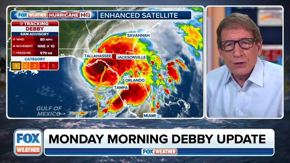 FOX Weather Hurricane Specialist Bryan Norcross shows you where Hurricane Debby is headed and the flooding rain, damaging wind and storm surge that are forecast to accompany it.