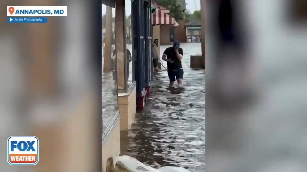 Flooding is seen in Annapolis, Maryland, as the remnants of Debby move across the northeastern U.S. on Friday morning.