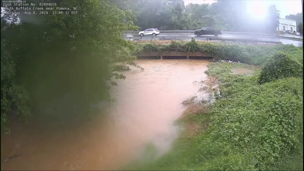 Heavy rainfall from Tropical Storm Debby led to quick rises and falls on Buffalo Creek near Greensboro, North Carolina, this week.