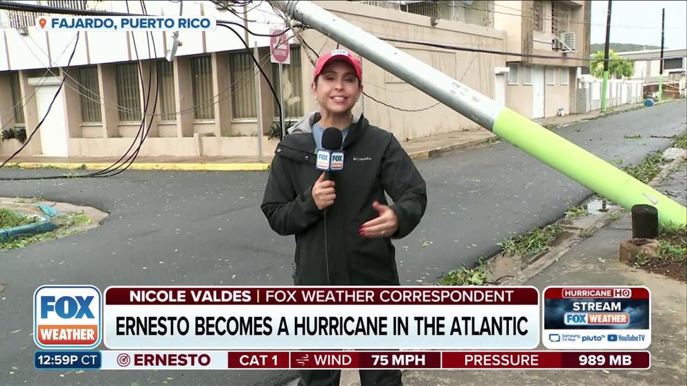 Strong wind gusts from Ernesto knocked out power to 700,000 people in Puerto Rico, nearly half the island, reports FOX Weather's Nicole Valdes. Ernesto continues moving toward Bermuda with impacts expected later this week.