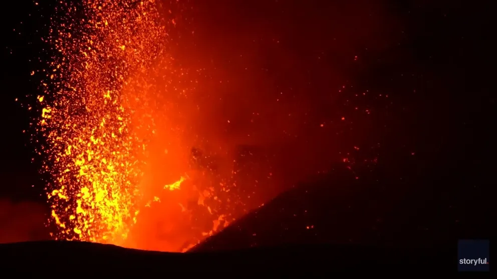 The largest volcano in Europe erupted early Thursday morning local time, causing flights at the nearby Catania Airport to be halted. (Courtesy: Etna Walk via Storyful)