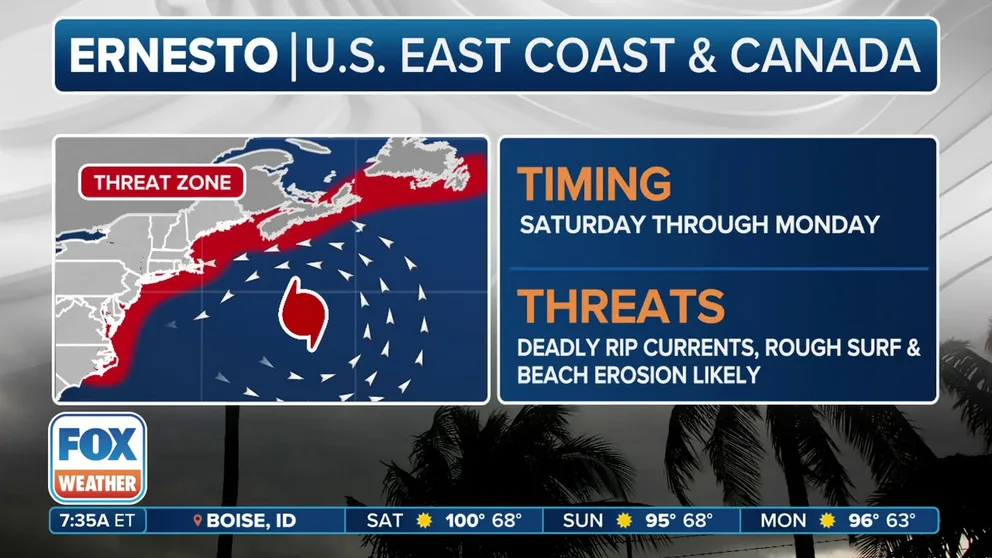 Dangerous waves and rip currents generated by Hurricane Ernesto are lashing the East Coast of the U.S. despite the storm being hundreds of miles away from the mainland. Harry Harsin, chief Lifeguard of Belmar Beach in New Jersey, talks about how to protect yourself from rip currents.