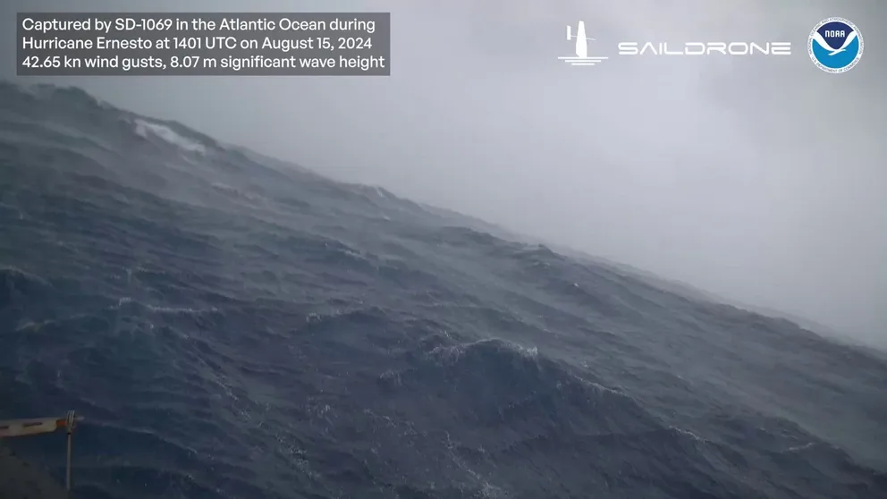 A set of Saildrones intercepted Hurricane Ernesto while it was a Category 2 hurricane in the southwest Atlantic.