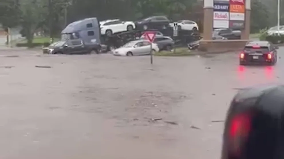 Multiple videos from Southbury, Connecticut show flash flooding in the region which received nearly 9 inches of rain in soma areas.