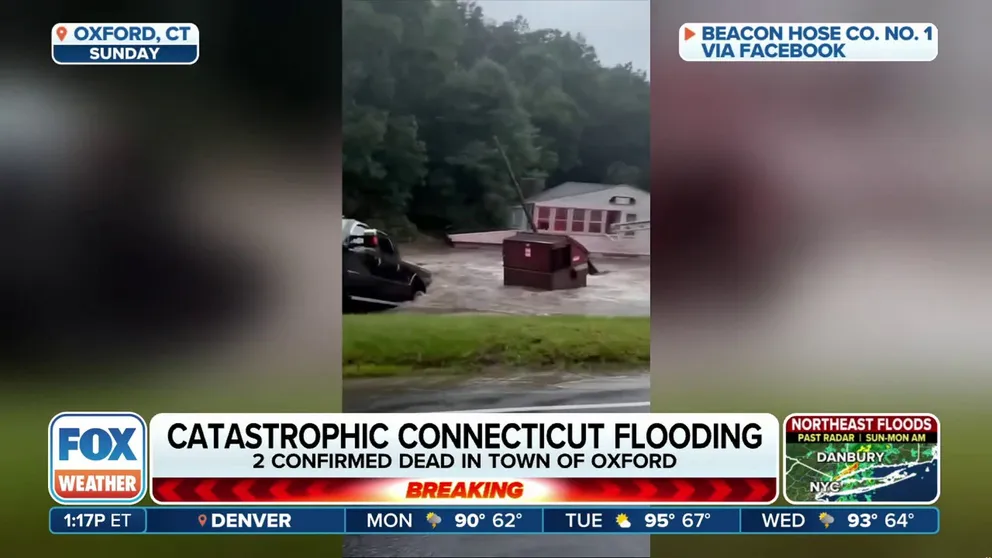 Two people have been confirmed dead after flash flooding hit Oxford, Connecticut. Police tell FOX Weather that the two women were pulled from the Little River after the catastrophic flooding. 