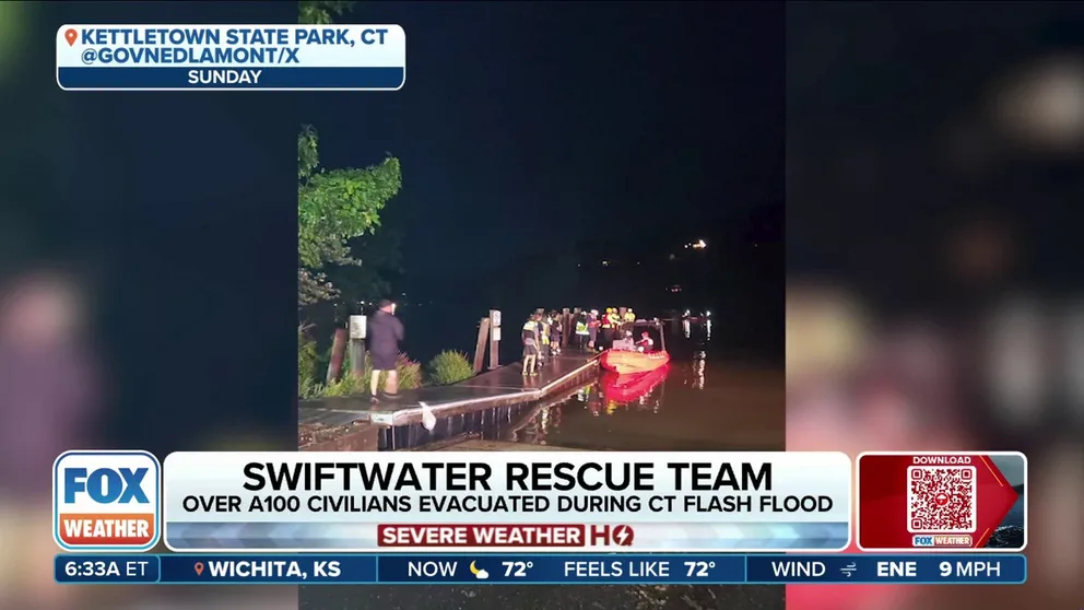 Dozens of people camping inside Connecticut state parks became trapped over the weekend as torrential rain led to catastrophic and flooding in many parts of the state. Connecticut State Police Trooper Nicholas Baldwin joined FOX Weather on Tuesday to explain how rescuers were able to save those who were trapped.