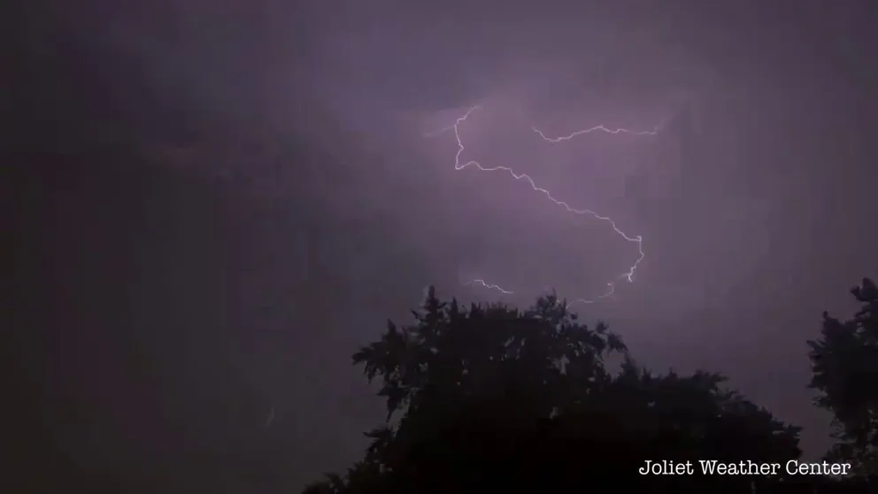 A video shared from Joliet, Illinois, shows vivid flashes of lightning illuminating the sky on Tuesday night as severe weather blasted across portions of the Great Lakes region and Midwest.