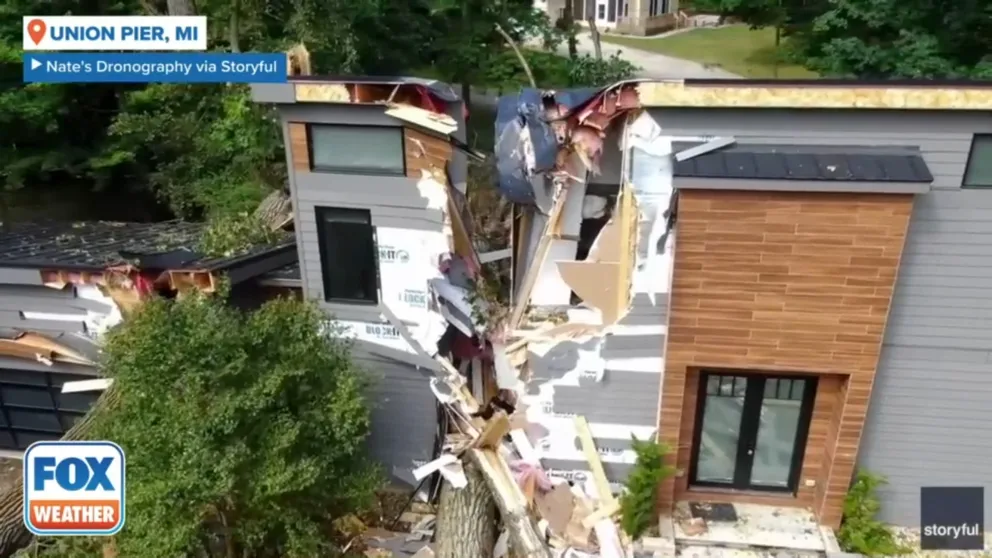 A Michigan home was torn to shreds by falling trees when a line of severe storms hit the region Tuesday evening.