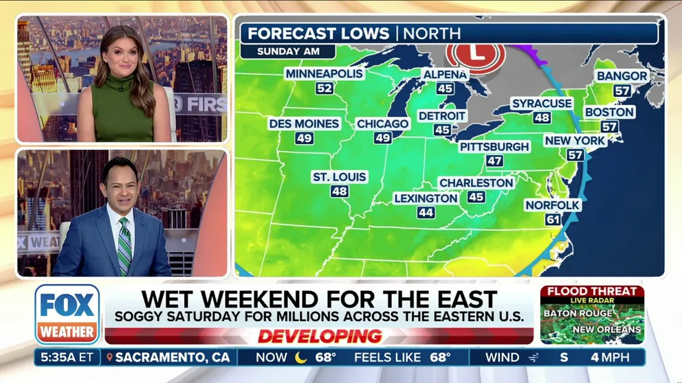 Cooler temperatures and rounds of rain are expected to move into the Northeast and the Interstate 95 corridor this weekend giving millions of people a taste of fall-like weather.