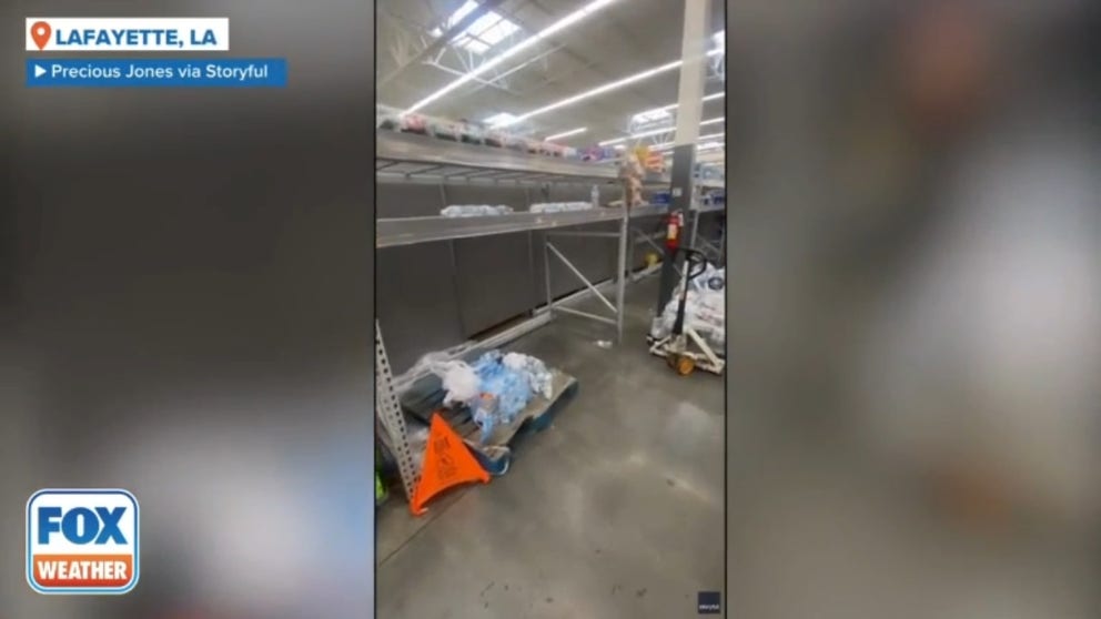 Precious Jones captured video of a Walmart in Lafayette, Louisiana, on Monday, where bottled water was nearly sold out as residents stocked up ahead of the storm.