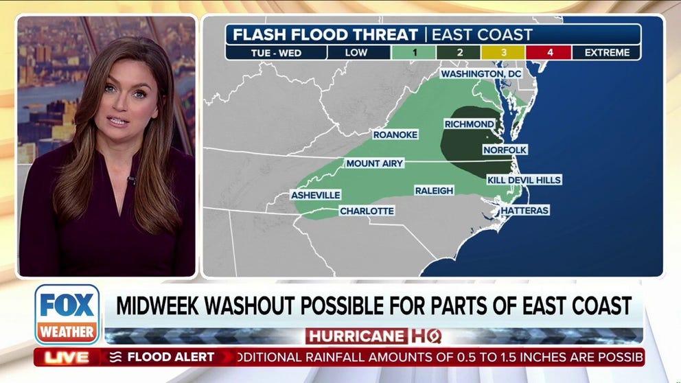 A coastal low, previously labeled as Potential Tropical Cyclone Eight, will continue to slowly move north across the Carolinas towards the mid-Atlantic over the next day or so.