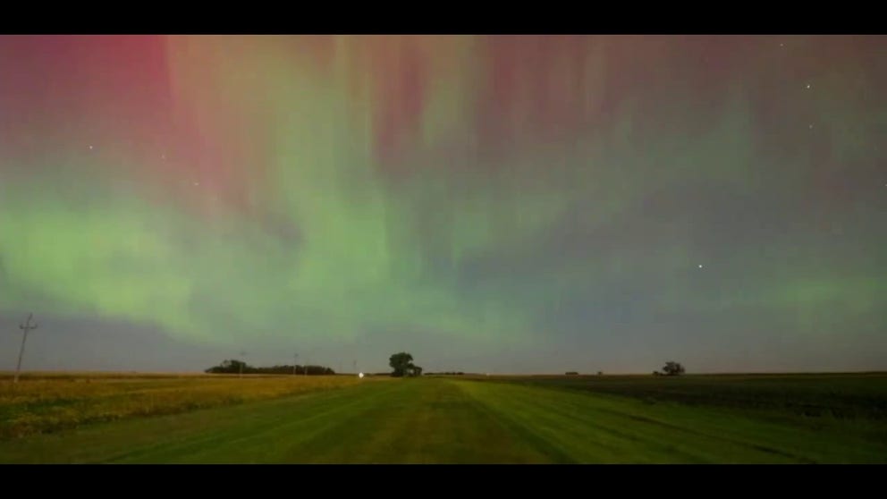 Northern Lights dance over Graceville, Minnesota on Sept. 16, 2024. Courtesy: Carolbauer320/X