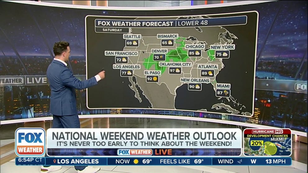 Most regions of the country will experience perfect football weather this weekend but a storm system in the heartland will provide a chance of rain.