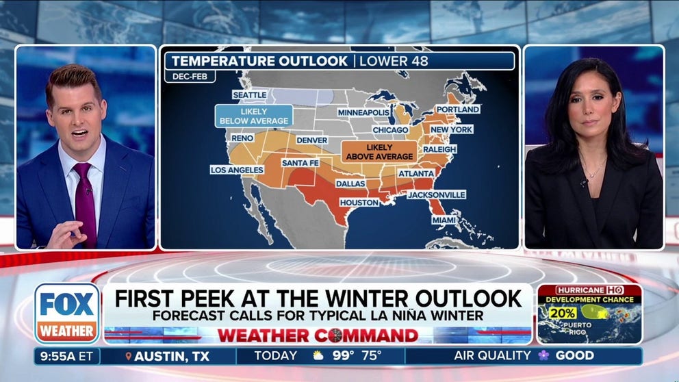 The NOAA Climate Prediction Center has released its updated winter outlook, providing a glimpse of what Americans can expect from December through February. The forecast suggests a typical La Niña pattern.