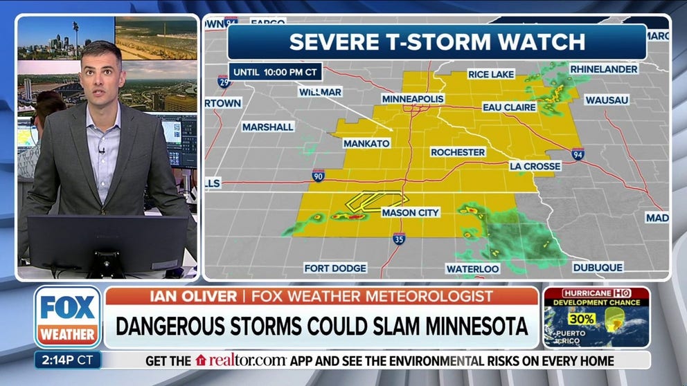 A Severe Thunderstorm Watch has been issued for parts of Minnesota, Iowa and Wisconsin until after sunset on Thursday.