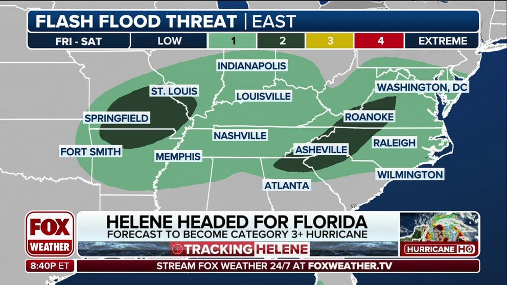 The impacts of Helene will be widespread, as Helene will bring moisture throughout the Southeast and create flash flooding conditions in the region. Sept. 24, 2024.