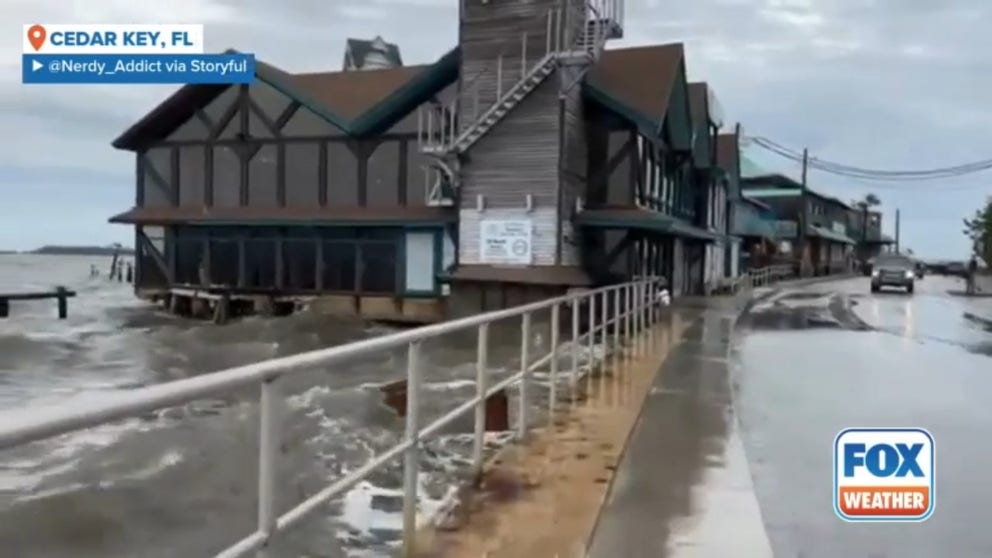 A storm surge was clear to see along coastal Florida on Thursday, September 26, as the region braced for Hurricane Helene.