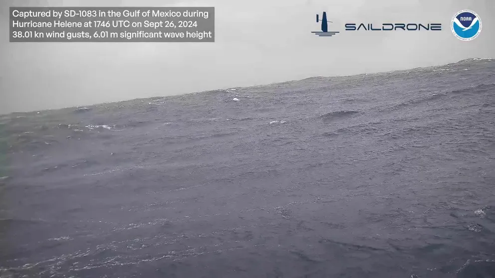 Saildrone released video taken by one of its unmanned vehicles that was inside Hurricane Helene on Thursday as it moves across the Gulf of Mexico toward Florida.