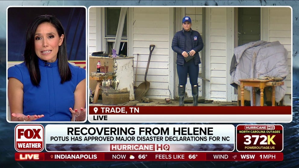 FOX Weather Meteorologist Jane Minar got emotional while reporting on the aftermath of Helene's catastrophic flooding at a Tennessee family's home.