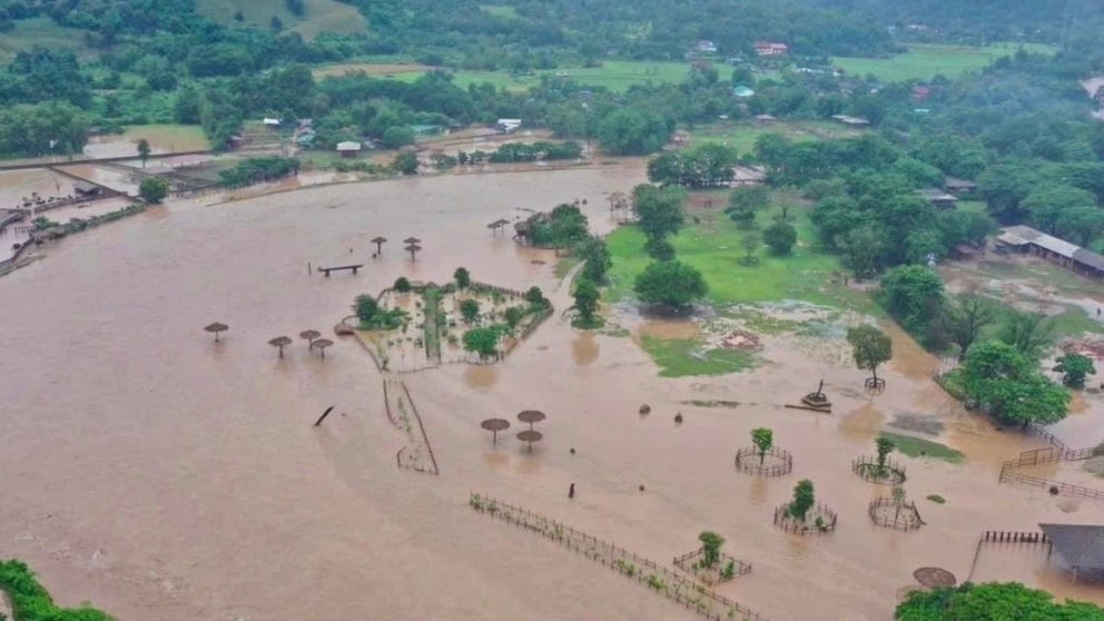 A renowned elephant sanctuary in northern Thailand was flooded by torrential monsoon rains and the remnants of tropical cyclones.