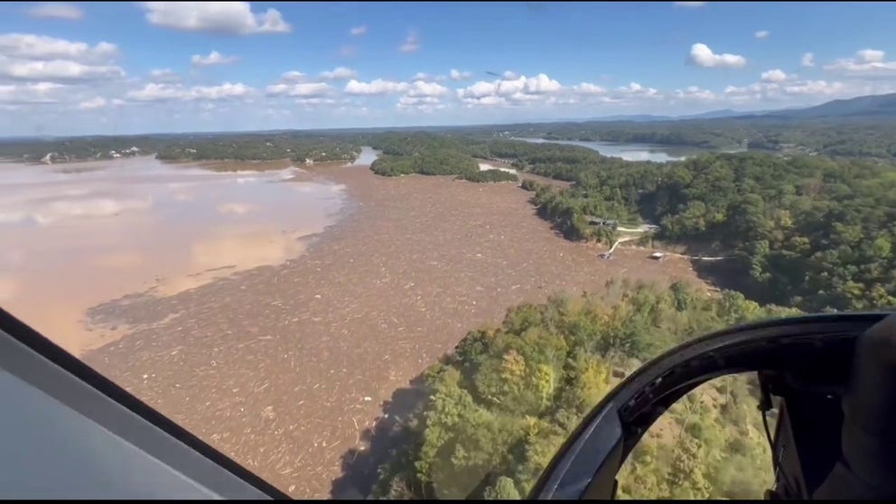 The Tennessee Valley Authority is installing a one-mile-long boom in Douglas Lake to collect debris that was washed into the lake by Helene. (Courtesy: Tennessee Valley Authority)