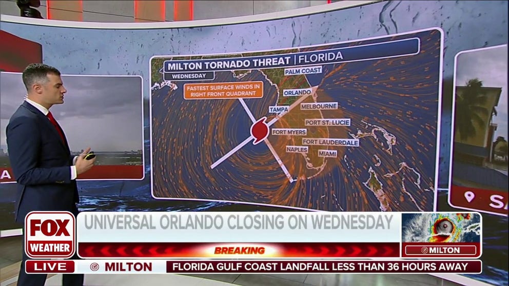 There is an increased risk of tornadoes ahead of Milton's landfall on Wednesday. FOX Weather Meteorologist Ian Oliver has the forecast. 