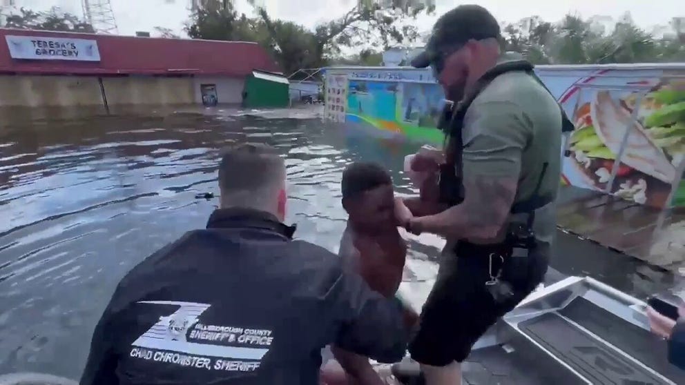 A video shot by the Hillsborough County Sheriff’s Office shows officers rescuing a teenager floating on debris Thursday morning, after Hurricane Milton slammed Florida. (Courtesy: @HCSOSheriff / X)