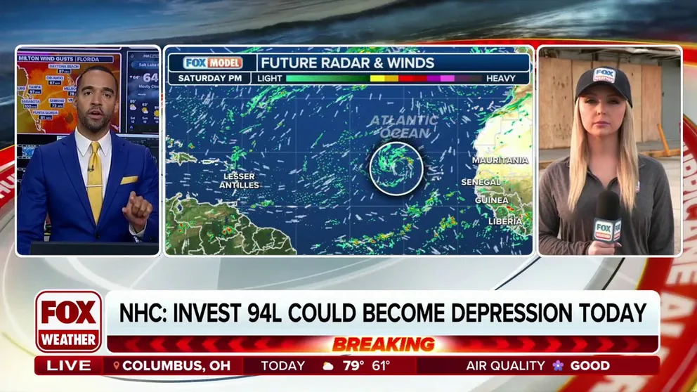 Invest 94L is currently out near the Cabo Verde Islands and could become a tropical depression later Saturday if it develops just a little more. 