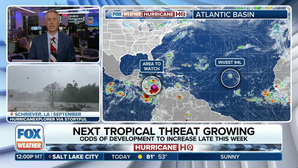 The National Hurricane Center continues to track Invest 94L, which has medium chance of developing over the next week. The NHC is also watching a new area for potential development in the southwestern Caribbean.