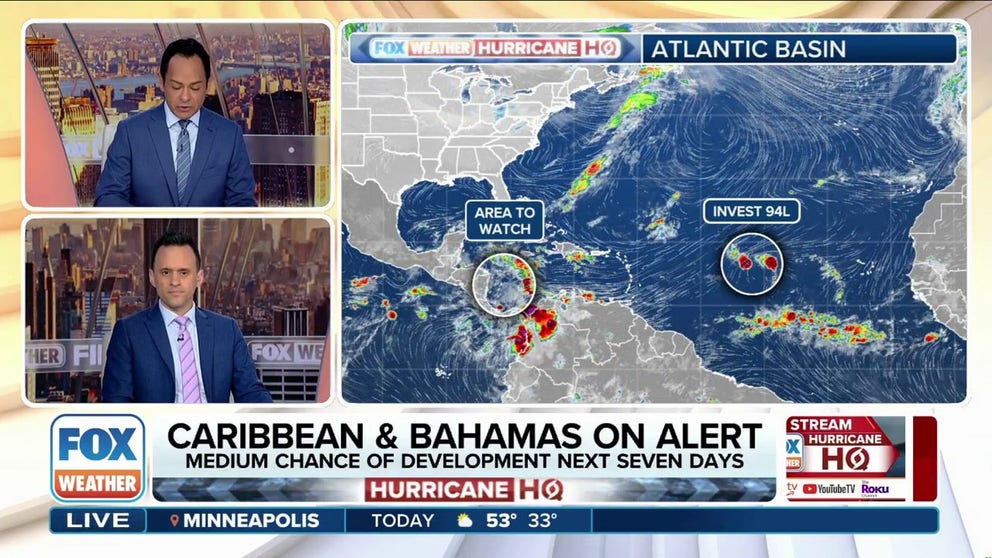 Forecasters with the National Hurricane Center are continuing to monitor Invest 94L in the central Atlantic Ocean while a new area to watch emerged in the western Caribbean Sea. Will the systems impact the United States?