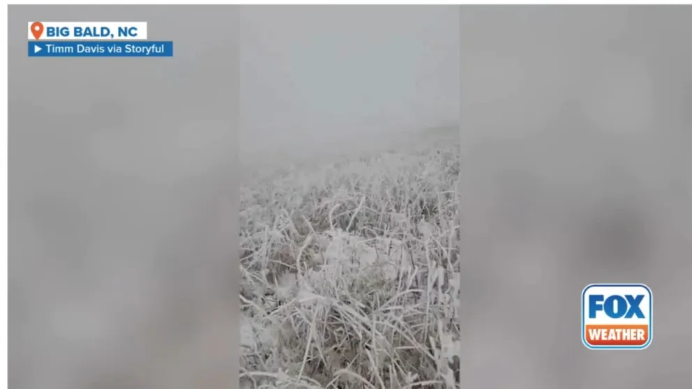 At least 3 inches of snow were measured on Big Bald mountain in North Carolina on Wednesday as the local National Weather Service forecast freezing temperatures continuing into Wednesday night.