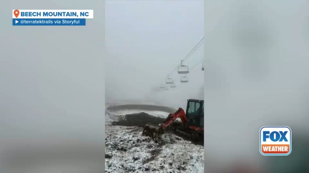 Snow flurries dusted parts of North Carolina overnight into Wednesday amid a bout of wintry weather in the region. This footage was captured and posted to Instagram by @terratektrails, who said they filmed it at Beech Mountain Ski Resort on Tuesday.