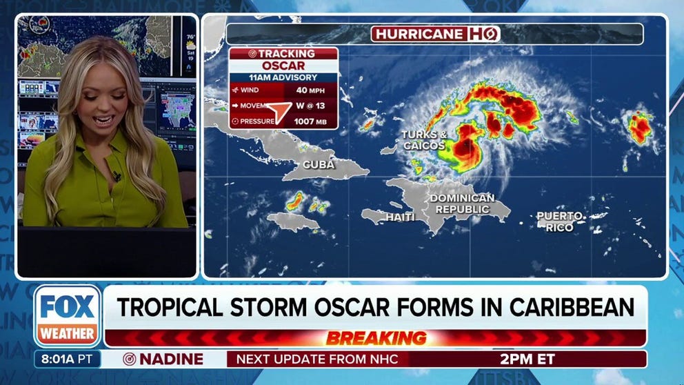 Invest 94L has developed to become Tropical Storm Oscar in the Atlantic. Oscar is the 14th named storm of this year's hurricane season. 