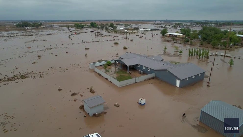 A drone video is giving a bird's-eye view of the destruction left behind after deadly flooding in Roswell, New Mexico, over the weekend.