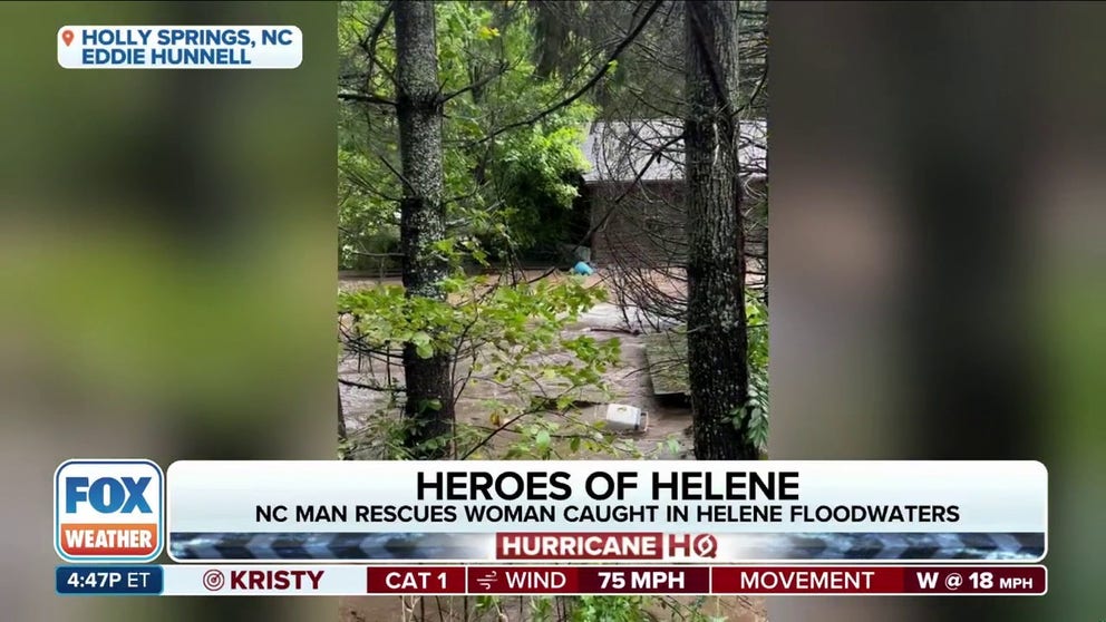 Eddie Hunnell was in Holly Springs, NC for his son's wedding at the peak of Helene's wrath when they got word a woman was trapped in a flooded home down the street, and the situation was becoming more dire by the second. 