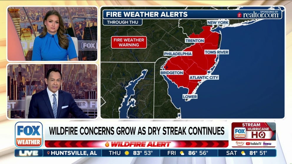 Fire Weather Warnings have been issued in parts of New Jersey as the Northeast continues to experience dry conditions that could easily allow wildfires to spread if one were to ignite. This comes after several wildfires were reported across the region, including one in Connecticut that left at least one firefighter dead. 