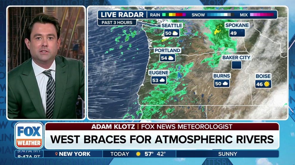 The Pacific Northwest is bracing for rounds of showers and mountain snow early this week as a surge of moisture from an atmospheric river moves into the region. 