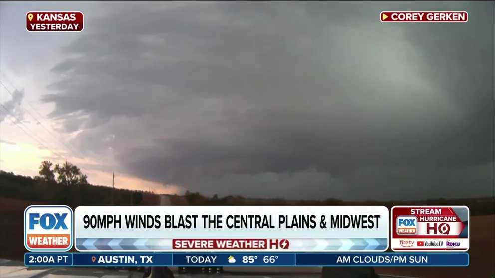 Severe weather blasted across portions of the central Plains and Midwest on Wednesday and into the overnight hours, bringing hurricane-force wind gusts and large hail that caused damage and power outages to the region.