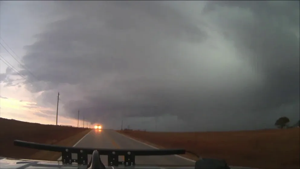 A video recorded in Kansas shows lightning flashing as severe weather moved across the region on Wednesday, Oct. 30, 2024.